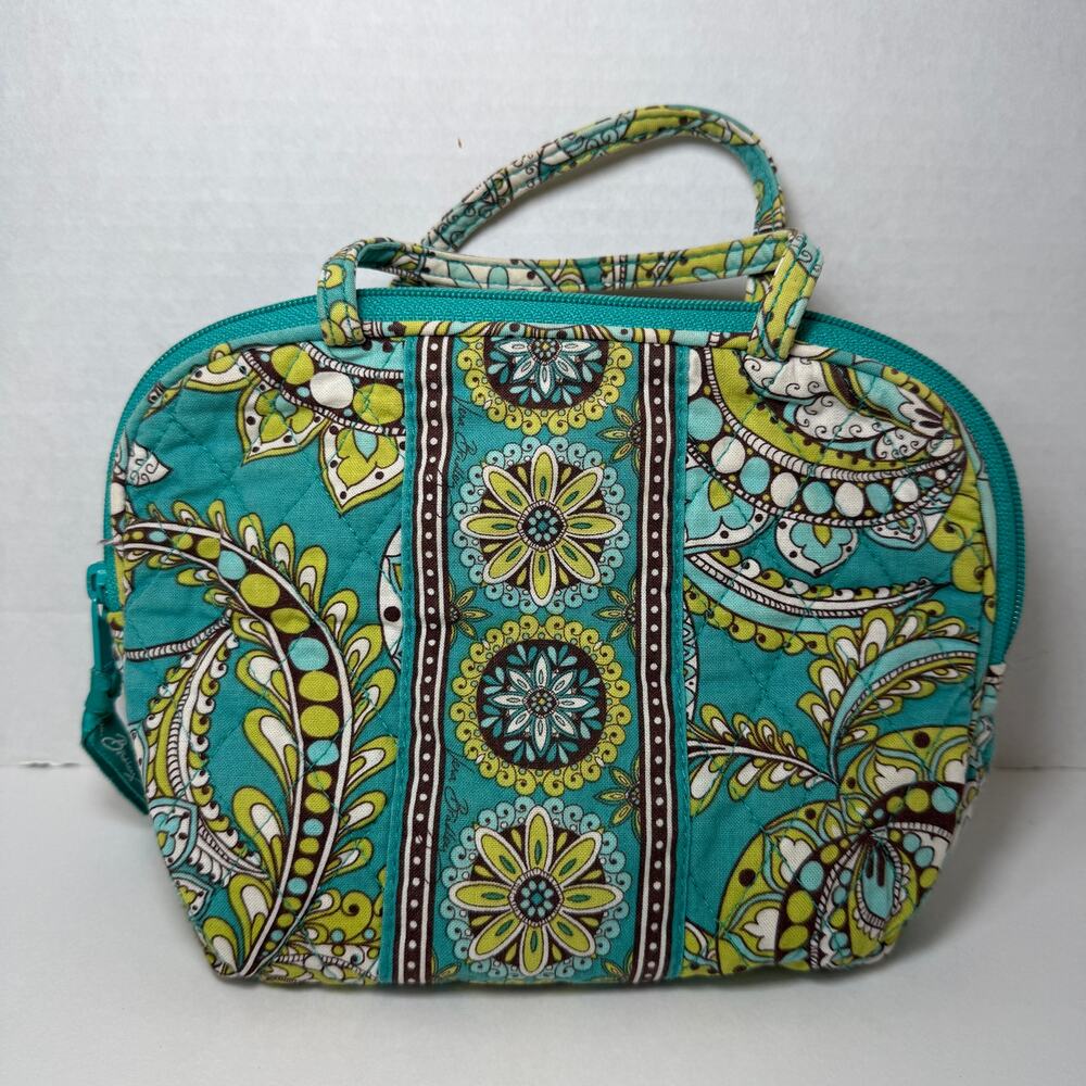 Vera Bradley Peacock Paisley Print Makeup Bag with Handles PVC Lined